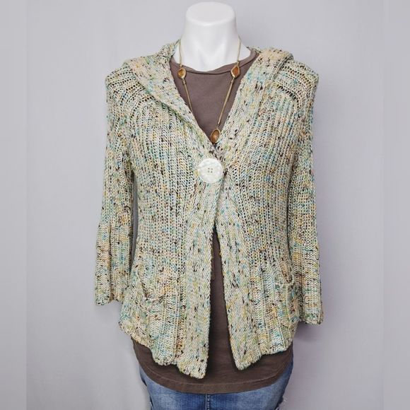 Vertigo Open Knit Single Snap Hooded Cardigan M - Picture 2 of 9